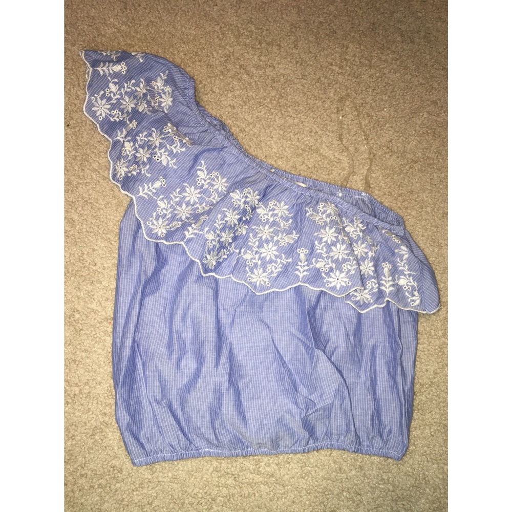American Rag one shoulder pin stripe ruffle top🌸
